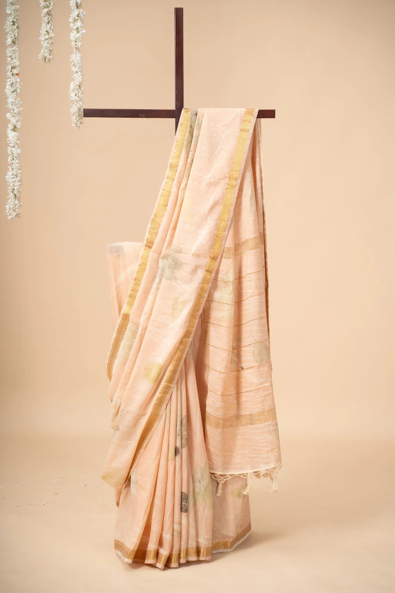 Peach Eco Print Chanderi Silk Saree